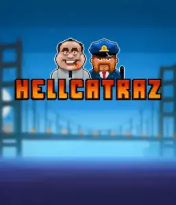 Enter the exciting world of the Hellcatraz game by Relax Gaming, showcasing a quirky prisoner and a guard with the infamous Alcatraz prison and San Francisco skyline in the background. This graphic portrays the adventure and mischief of an escape-themed game, ideal for those who enjoy playful themes, offering a nostalgic gaming experience. 