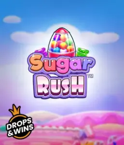 Dive into the colorful world of the Sugar Rush slot game by Pragmatic Play, featuring a colorful candy dispenser set against a fantastic candy landscape. This image captures the playfulness of the game, enhanced with vivid candies and engaging typography. Perfect for players seeking a sweet adventure, delivering hours of fun. 